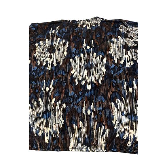 DREAMSTAR LONG SLEEVE V-NECK TOP, WOMENS, XL, NAVY BLUE BROWN WHITE ABSTRACT - Picture 7 of 11